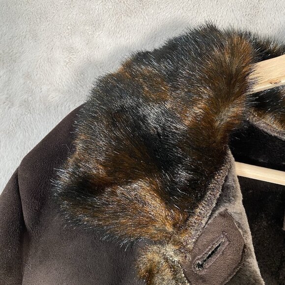 Jones NY Winter Coat Women's XL Faux Suede Fur Trim Jacket Brown Cozy Cabin - Picture 5 of 16